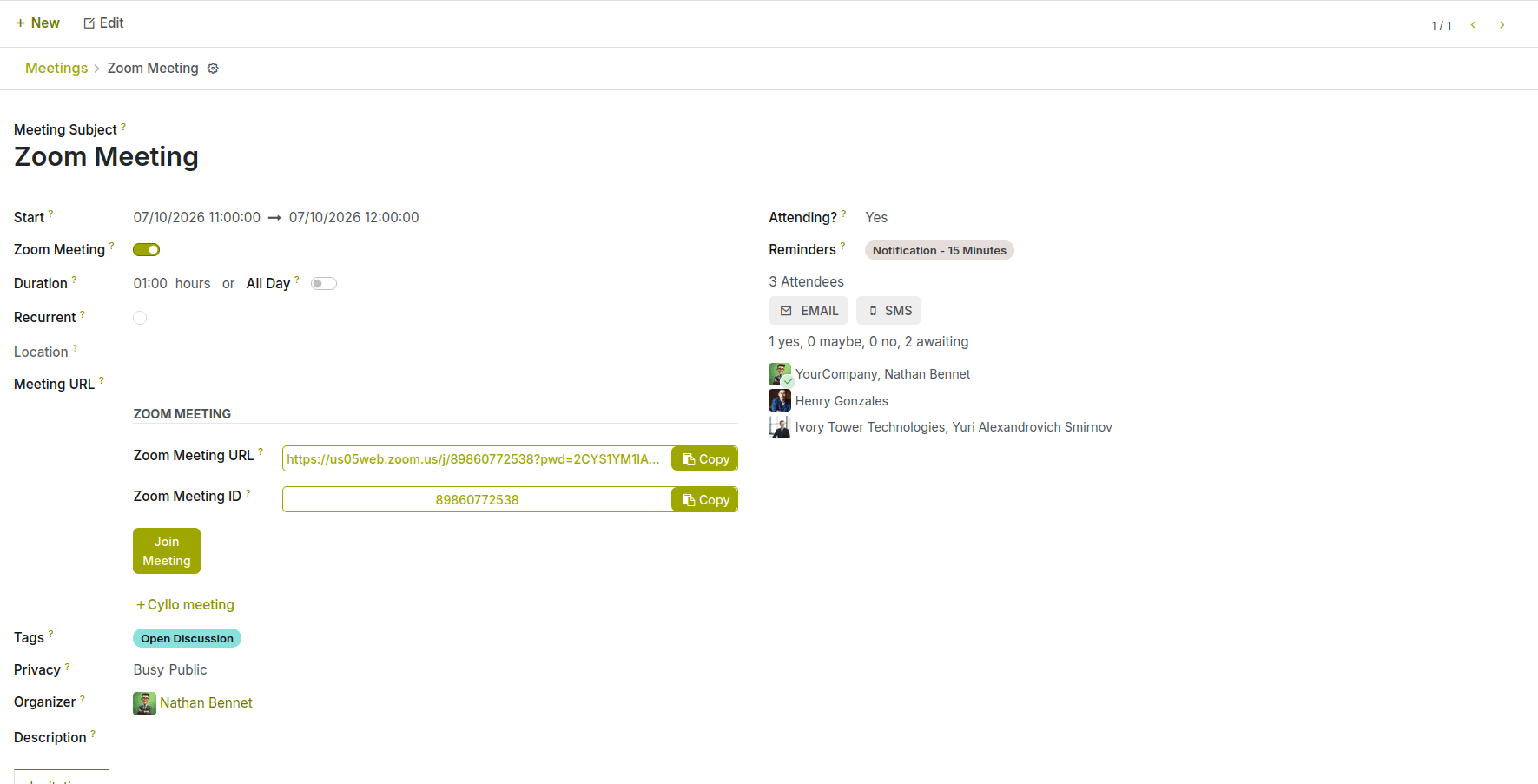 Zoom Meetings, One Click Away
